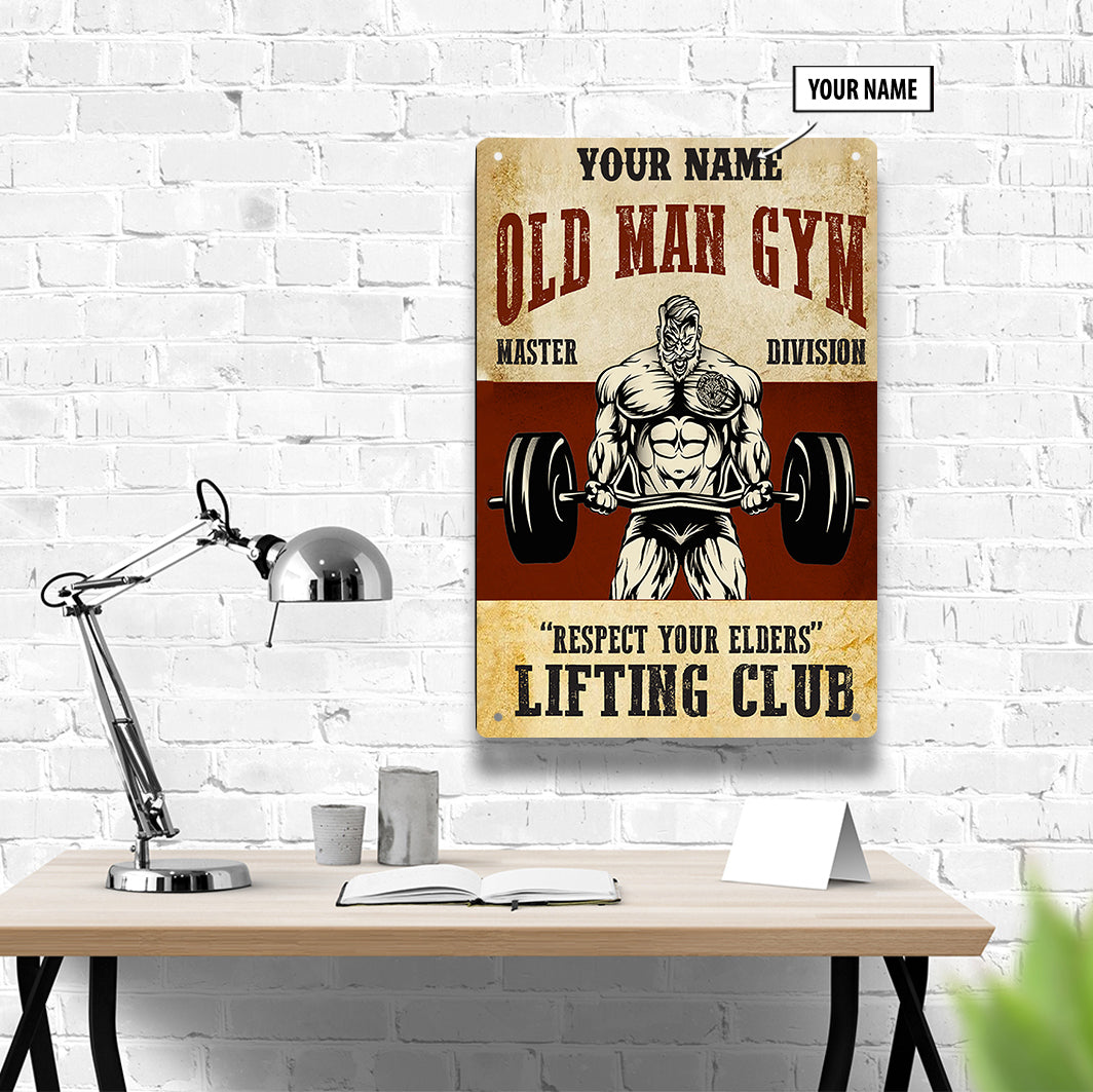 Personalized Metal Sign Old Man Bodybuilding Home Gym Decor