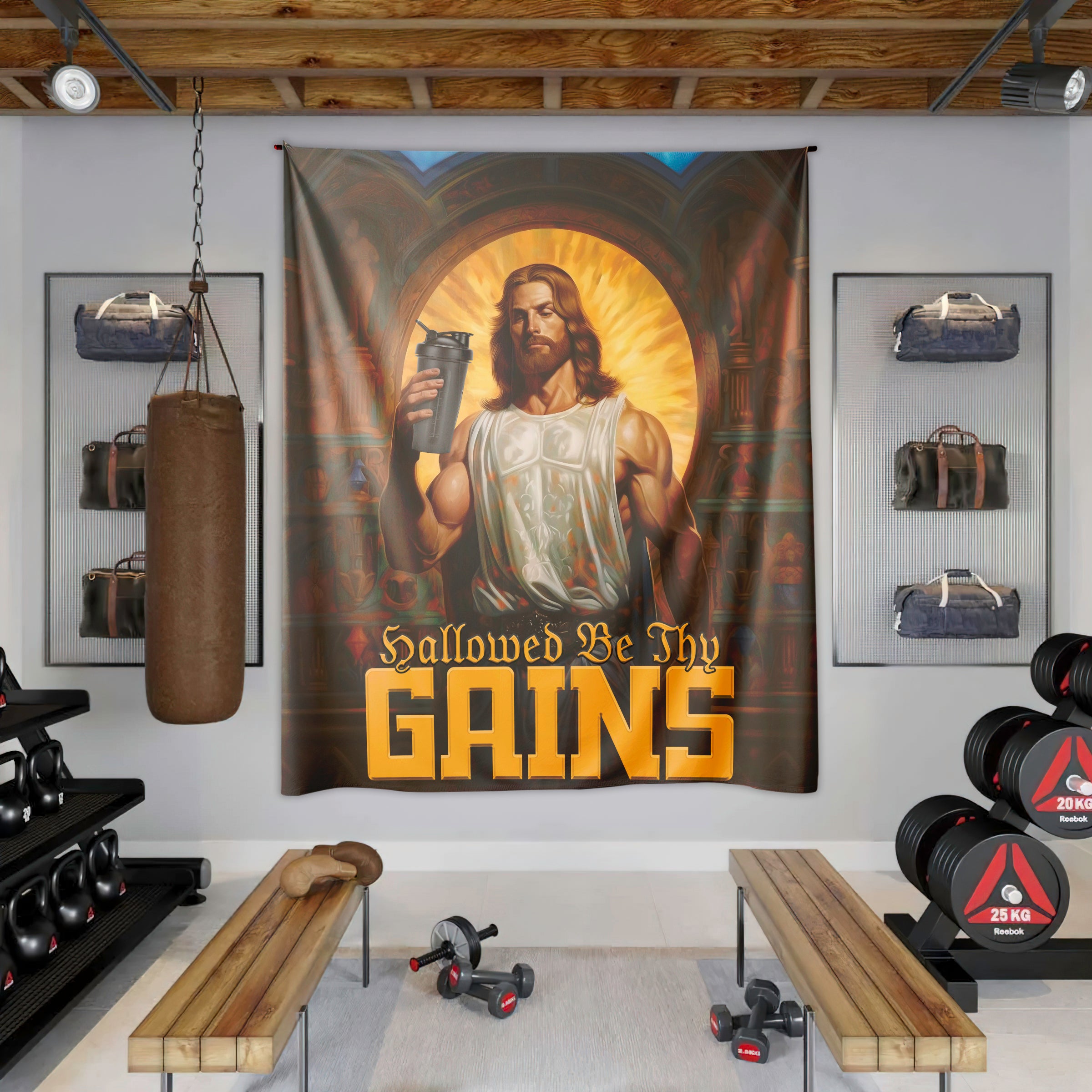 Gym Flag Jesus Hallowed be Thy Gains 11266