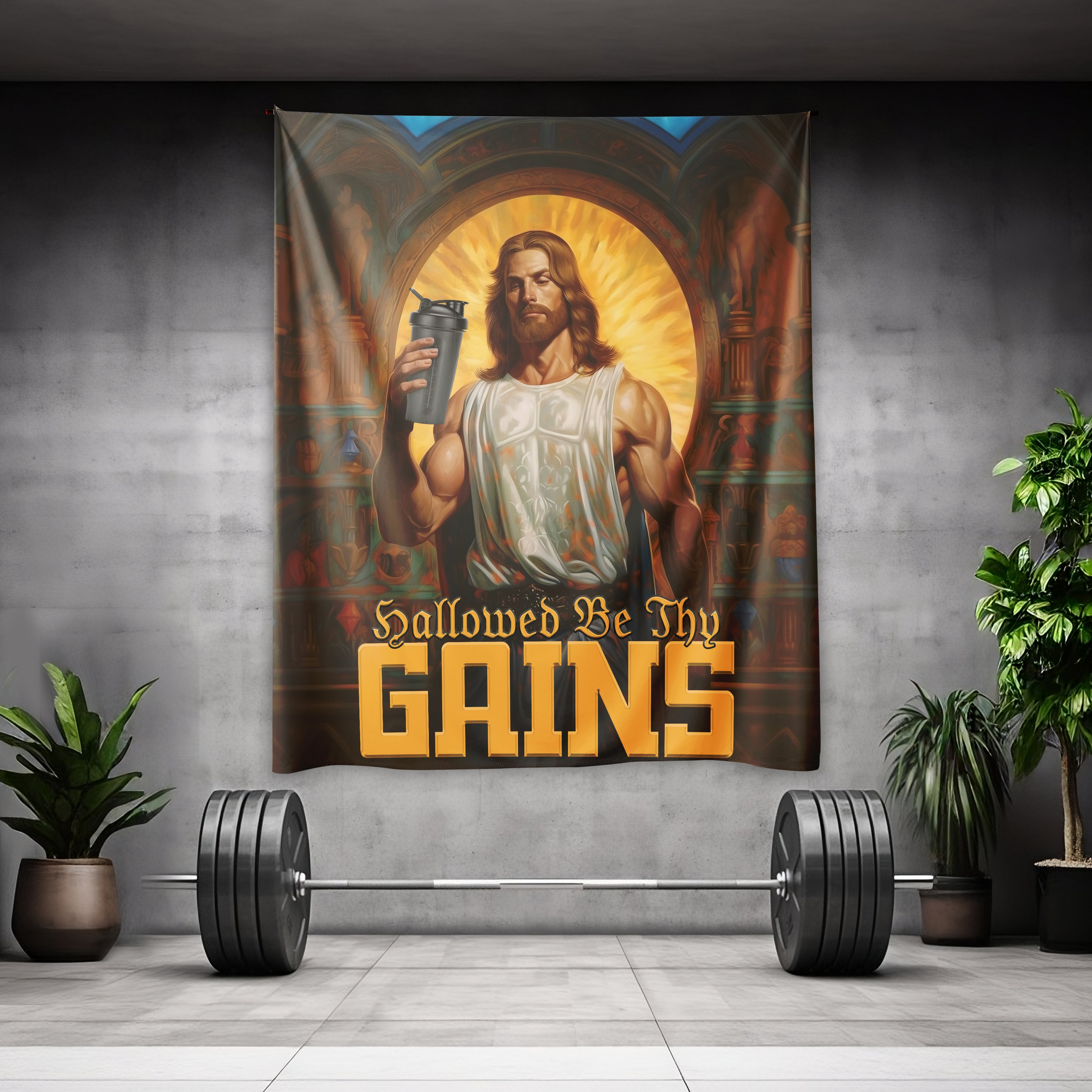 Gym Flag Jesus Hallowed be Thy Gains