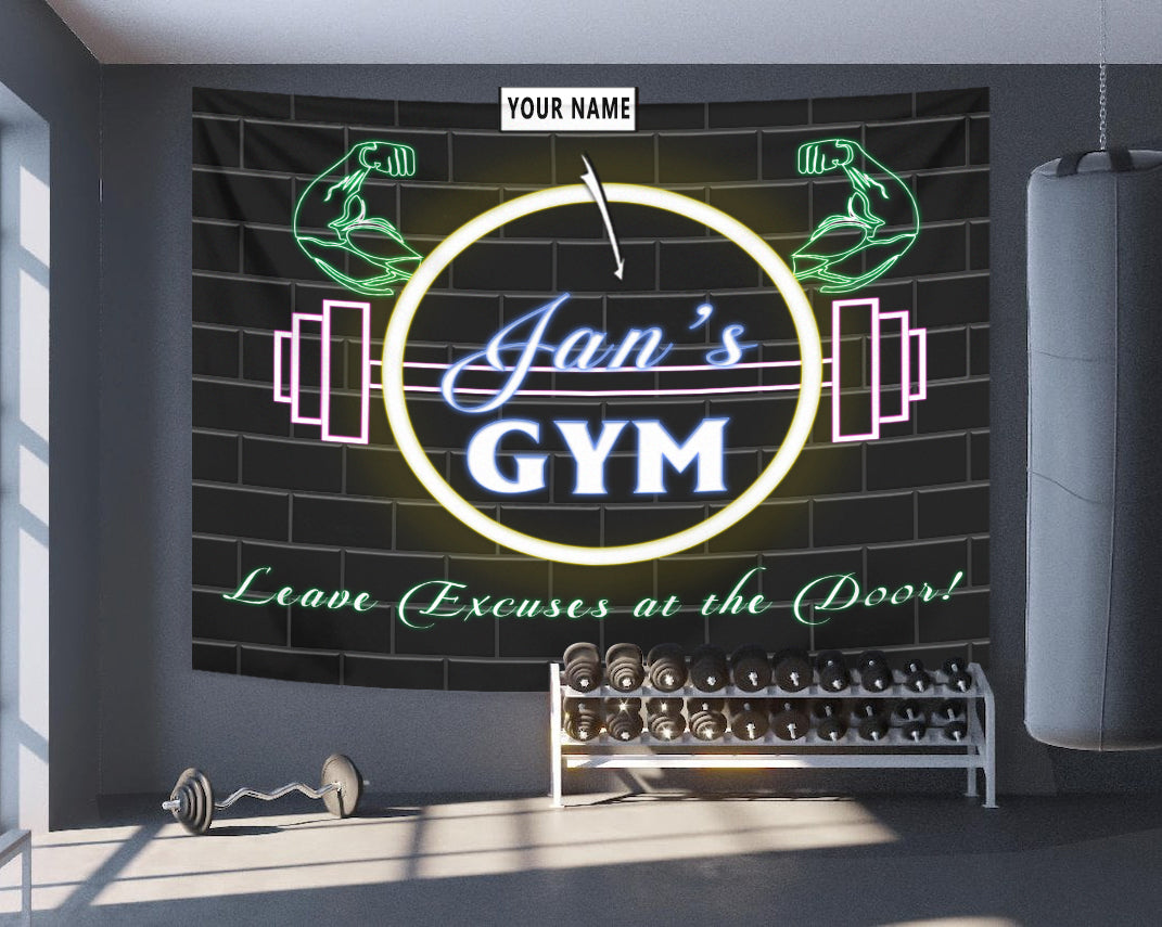 Personalized Home Gym Decor Banner Flag Tapestry Motivational Quotes