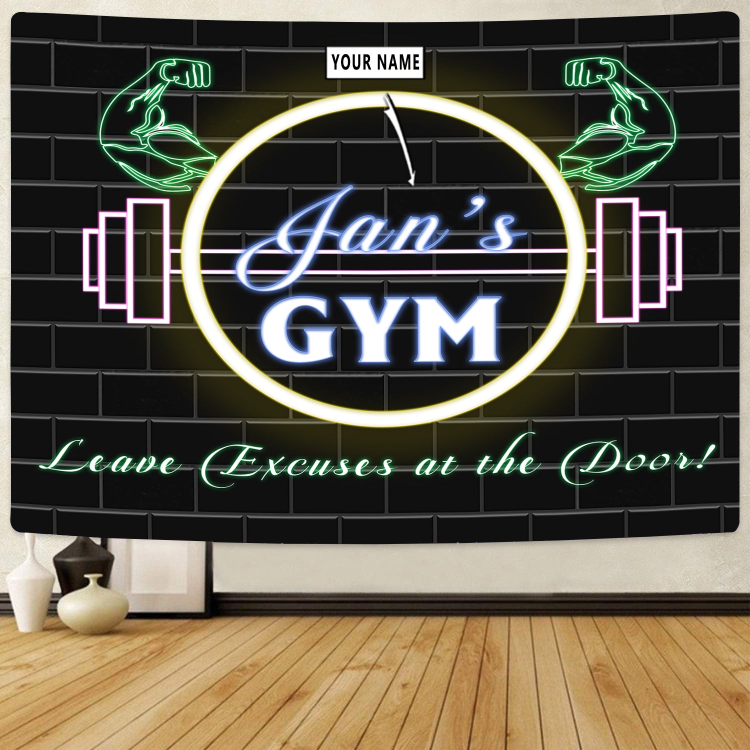 Personalized Home Gym Decor Banner Flag Tapestry Motivational Quotes