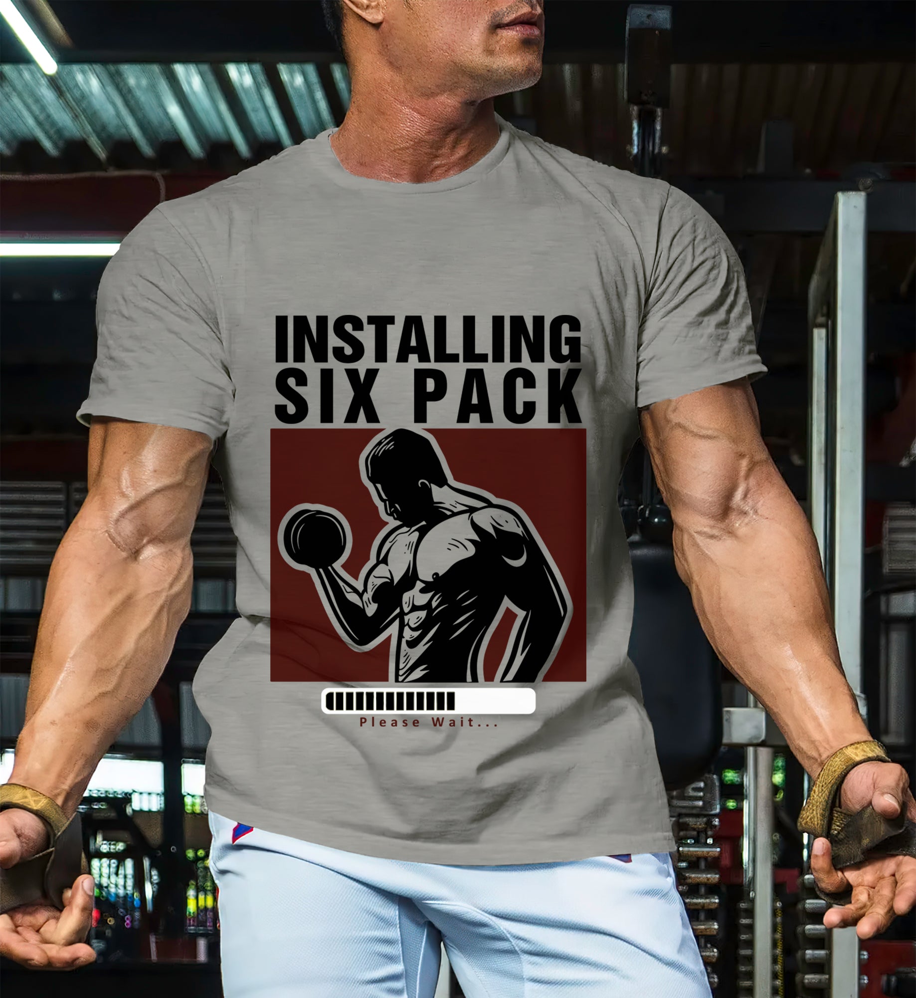 Installing for six pack T-shirt Gym Man Muscle