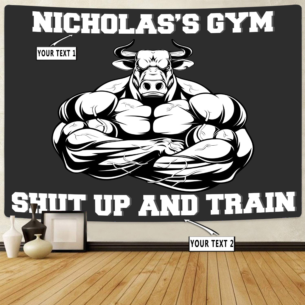 Personalized Home Gym Decor Muscle Strong healthy bull Banner Flag Tapestry