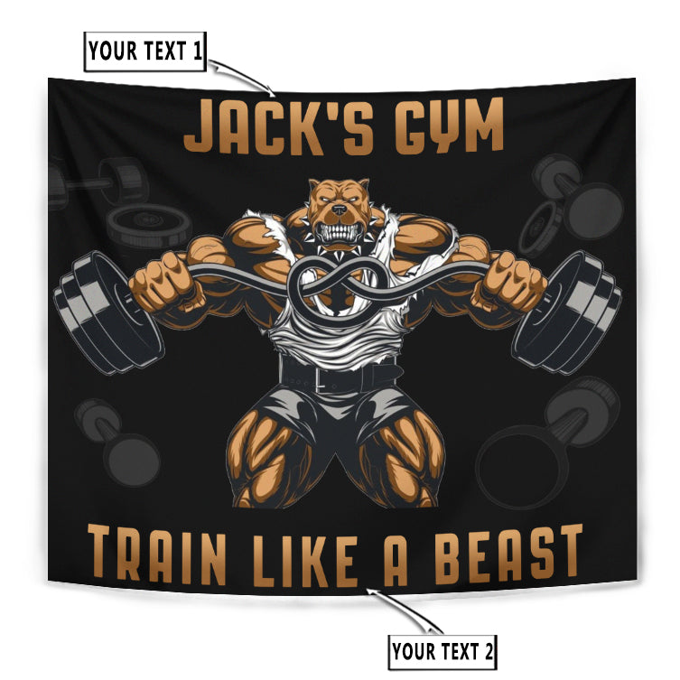 Personalized Bodybuilding Home Gym Decor Bulldog Train Like A Beast Banner Flag Tapestry