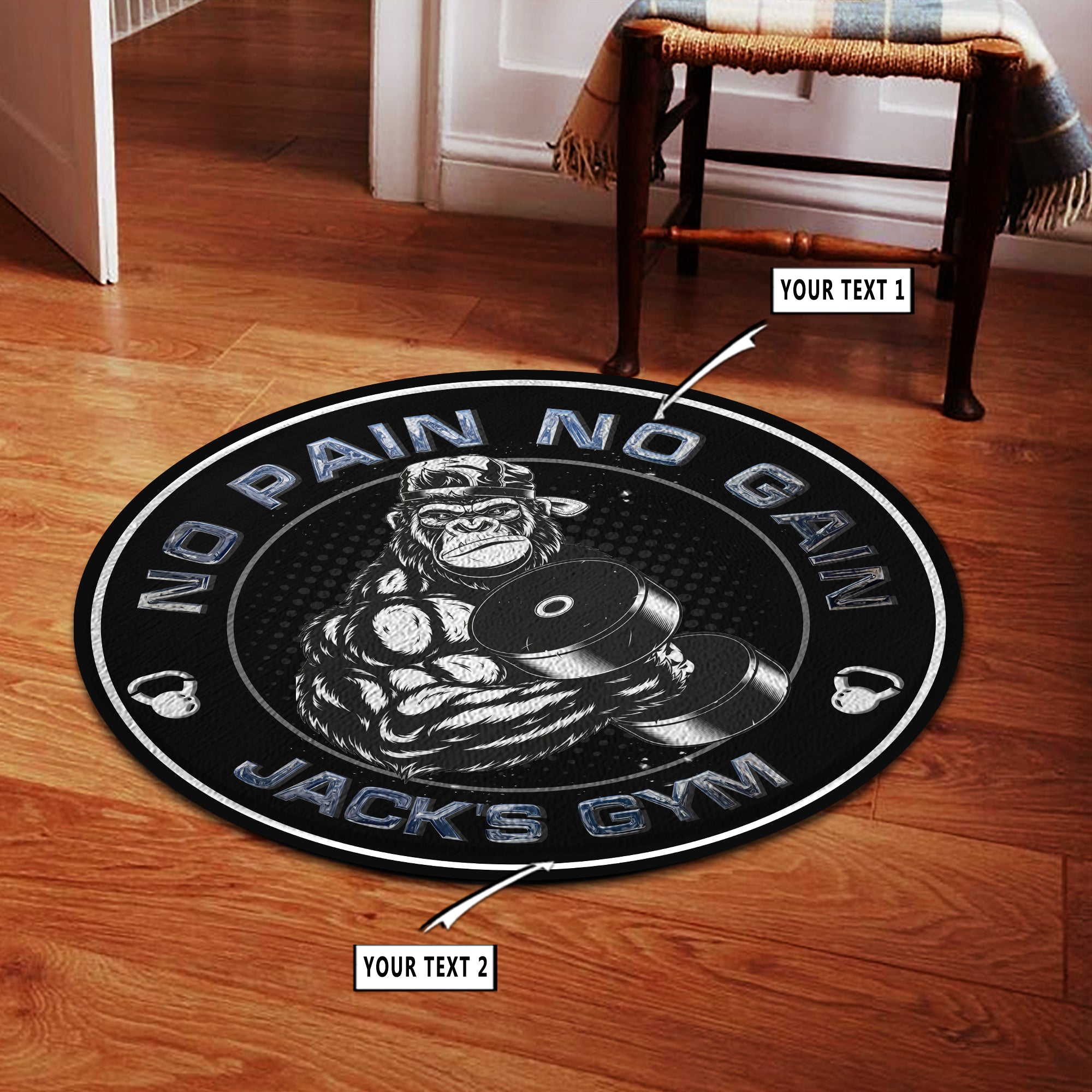 Personalized Home Gym Decor Gorilla Motivational Quotes Round Rug
