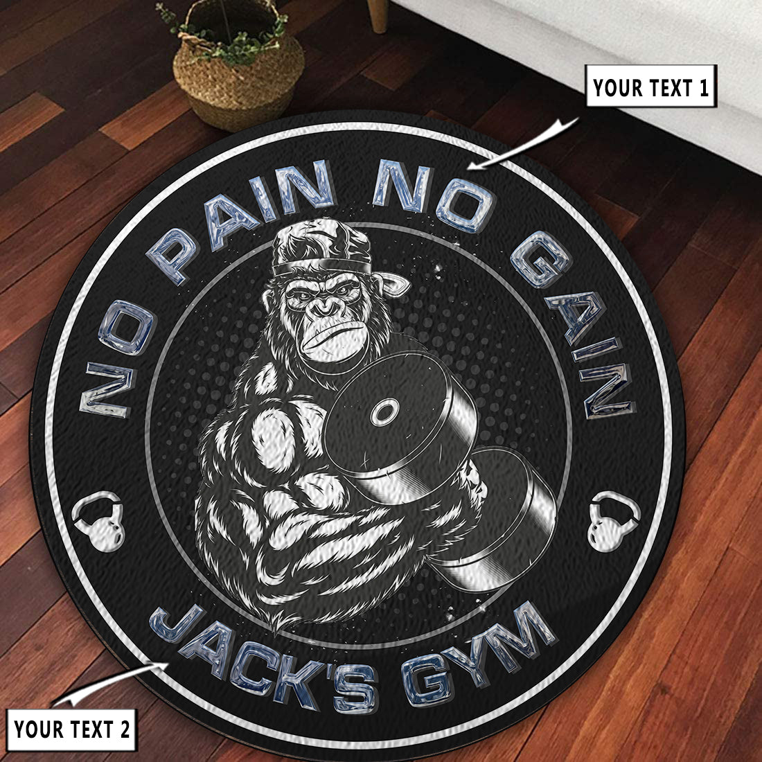 Personalized Home Gym Decor Gorilla Motivational Quotes Round Rug