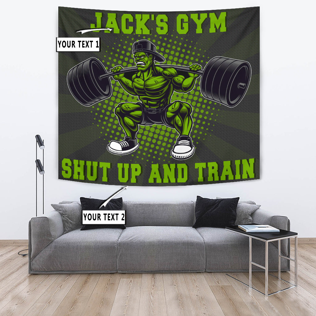 Personalized Home Gym Decor Barbell Motivational Quotes Banner, Tapestry