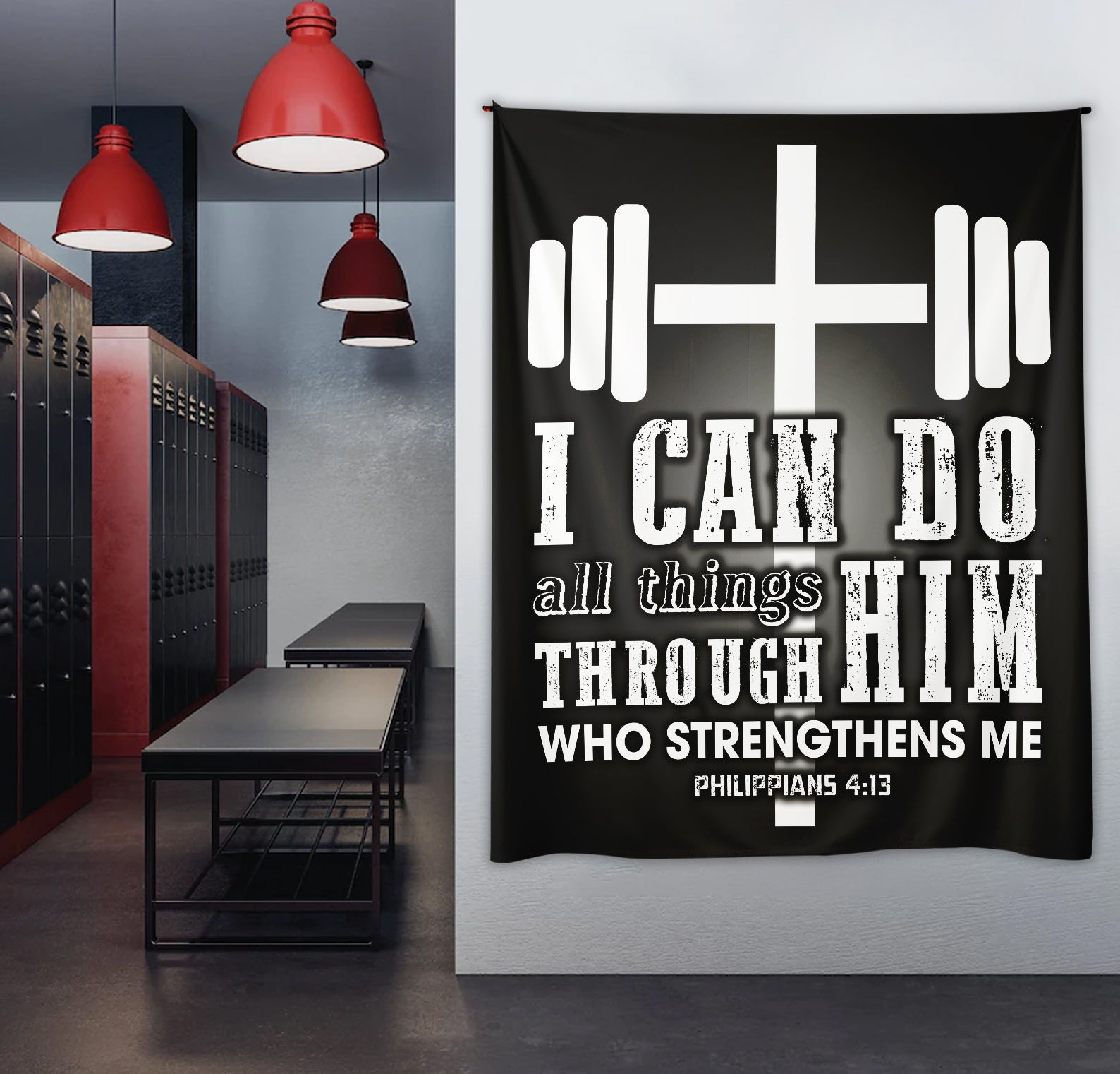 Philippians 4:13 Dumbbell Cross Gym Flag 11282