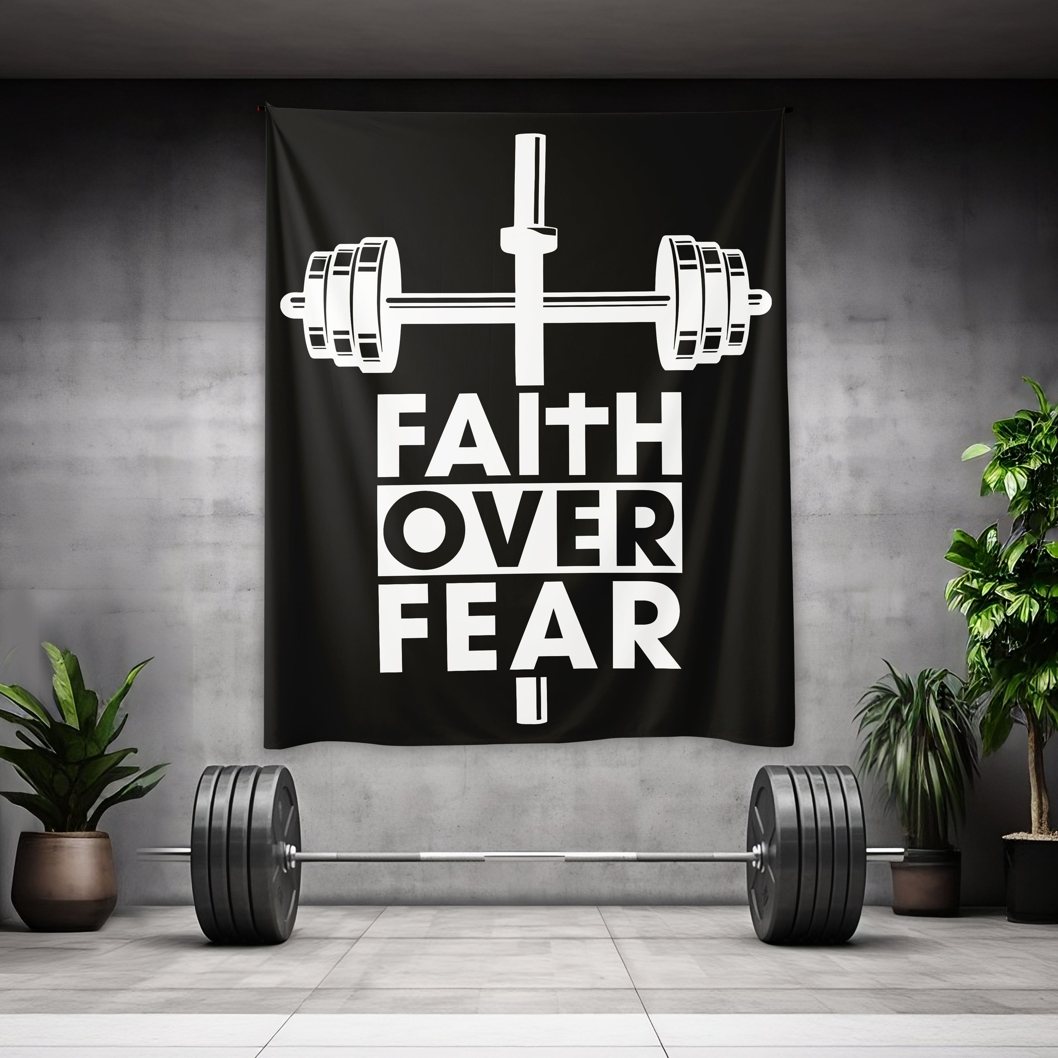 Faith Over Fear Dumbbell Cross Gym Flag 11283