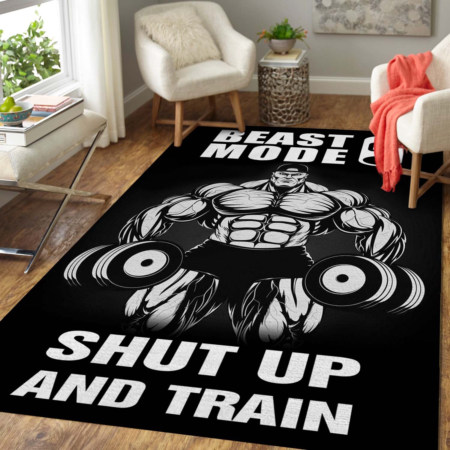 Bodybuilding Home Gym Decor Train Hard Stay Strong Round Rug, Carpet 07599