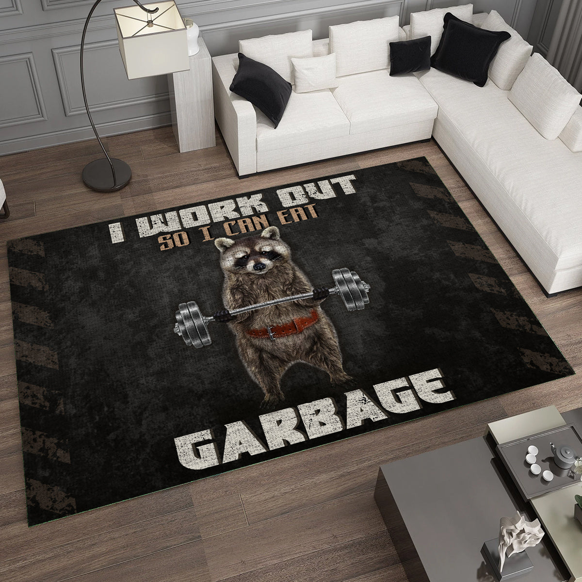 Personalized Funny Gym Rug Raccoon Weightlifting 11061