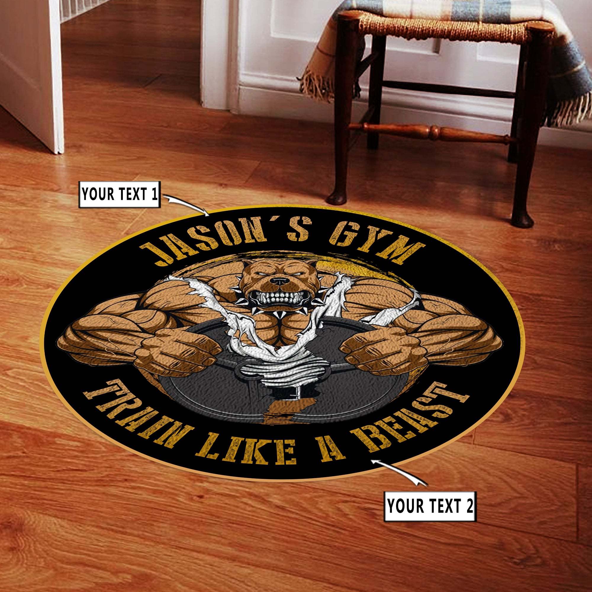 Personalized Gym Skull Train Like A Beast Dumbbell Area Rug, Home