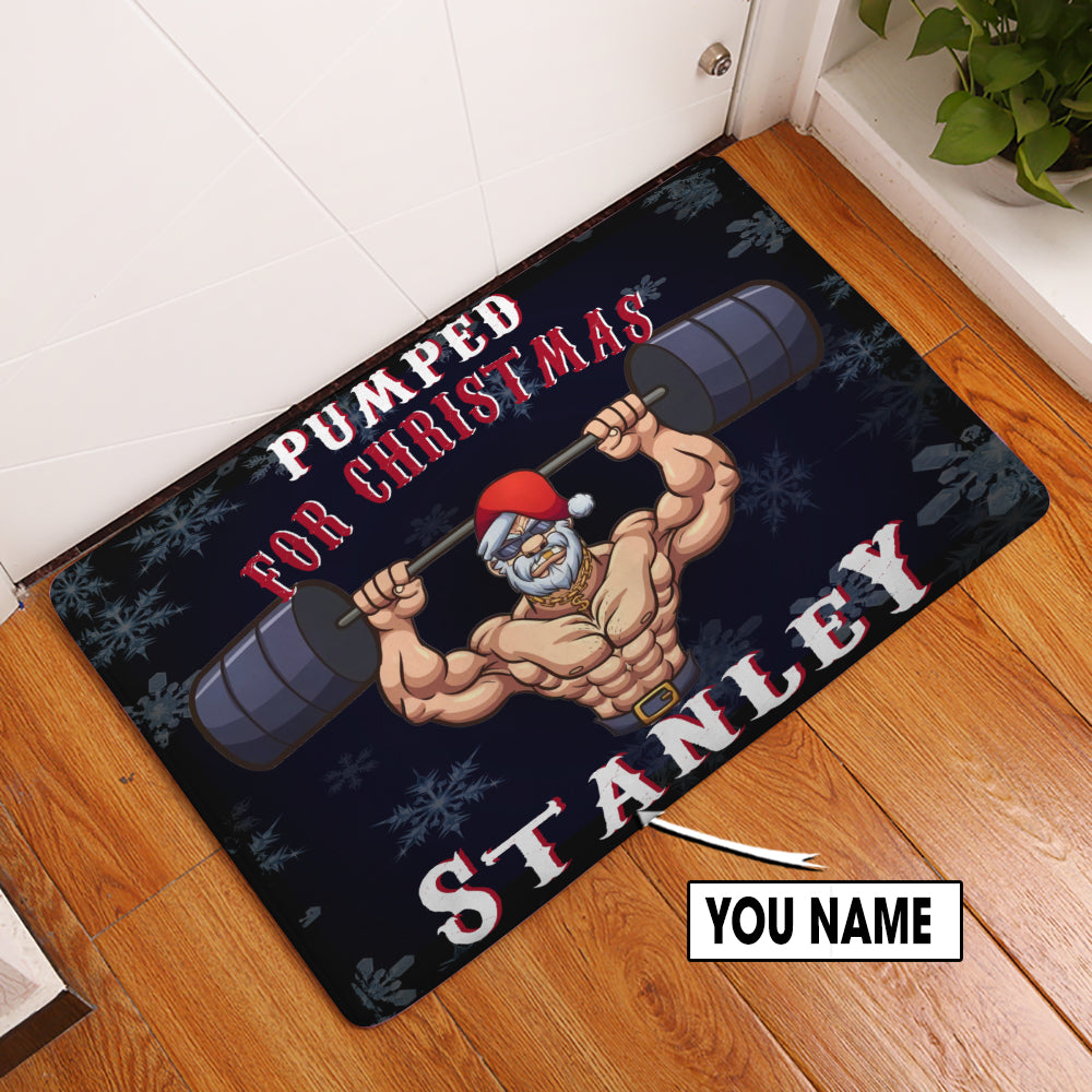Personalized Fitness Home Gym Decor Pumped for Christmas Doormat