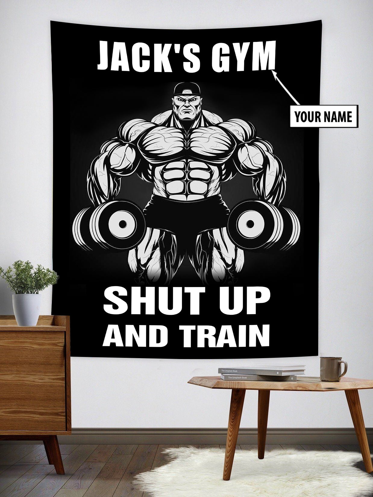 Personalized Bodybuilding Home Gym Decor Shut Up And Train Banner Flag Tapestry