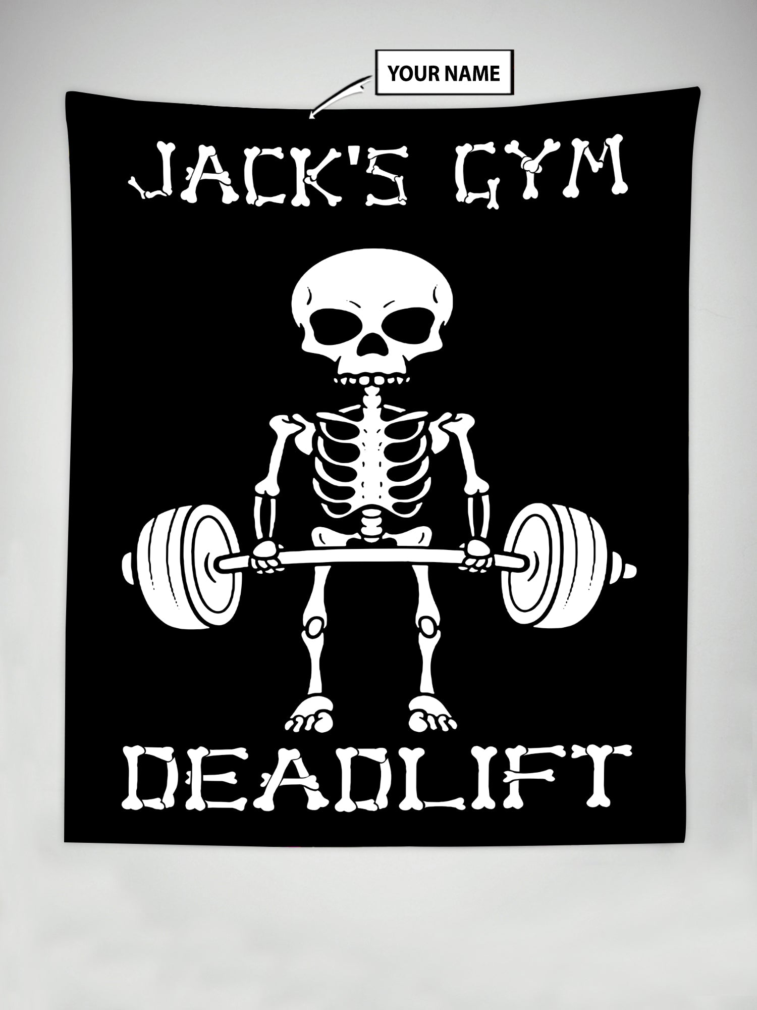 Personalized Weightlifting Banner Flag Tapestry Home Gym Decor Funny Skull Wall Art