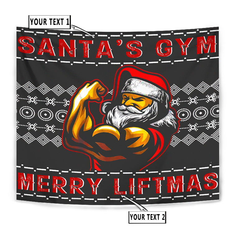Personalized Santa Claus Fitness Home Gym Decor Banner Flag Tapestry