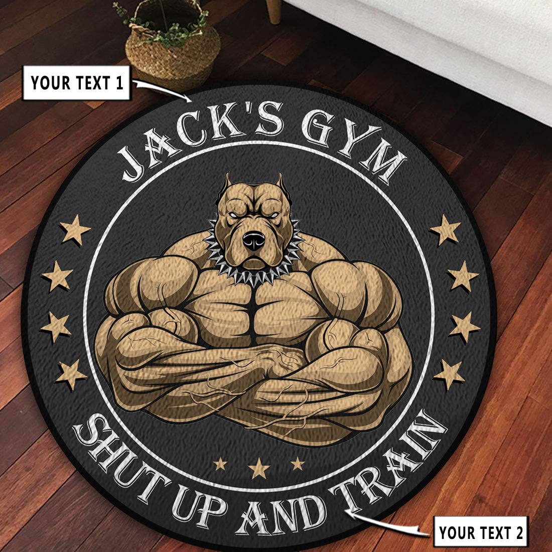 Personalized Home Gym Decor Muscle Strong Pitbull Round Rug, Carpet