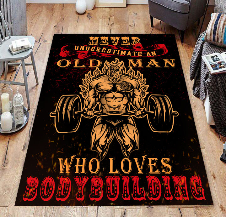 Old Man Bodybuilding Rug Carpet Home Gym Decor Weightlifting Gift