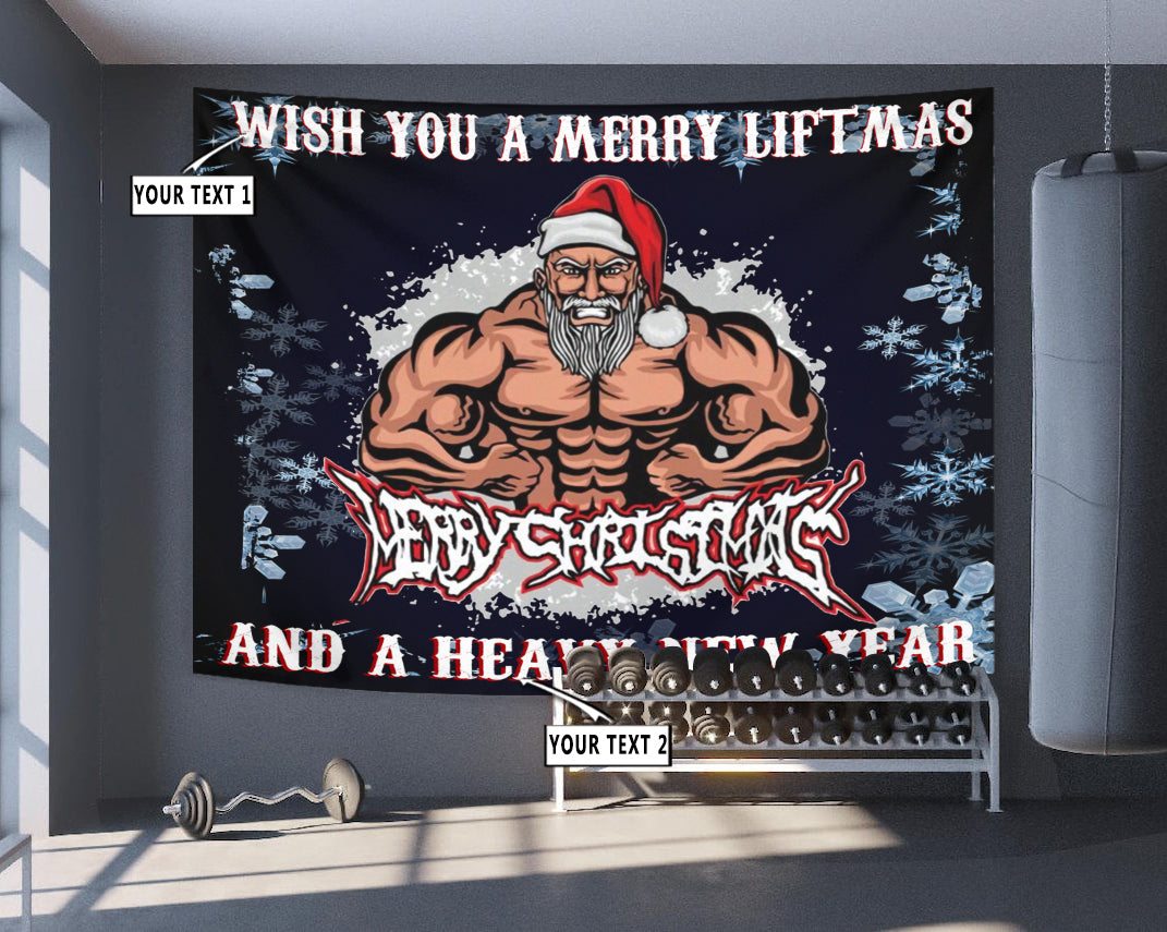 Personalized Christmas Fitness Home Gym Decor Banner Flag Tapestry