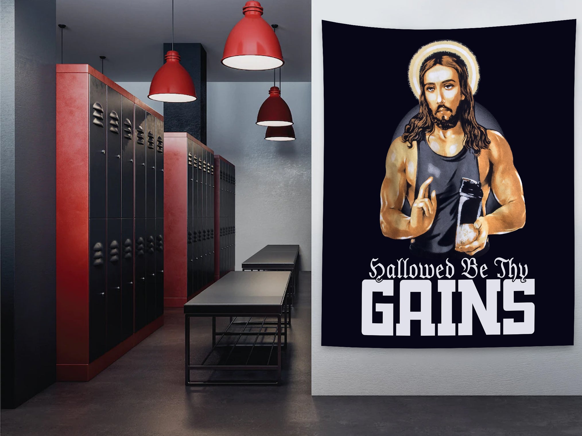 Funny Gym Flag Banner Hallowed be Thy Gains 11238