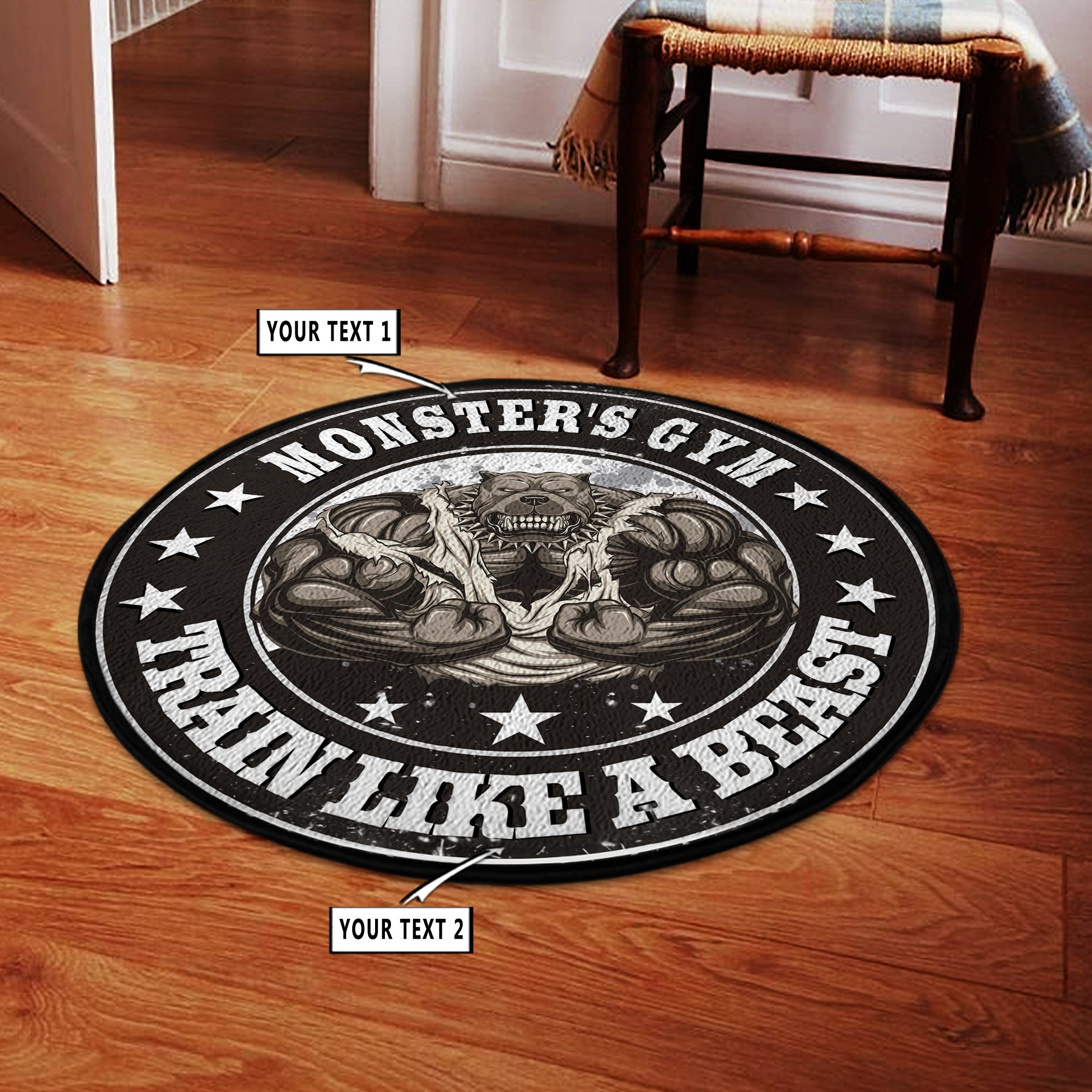 Personalized Home Gym Decor Muscle Strong Pitbull Round Rug, Carpet