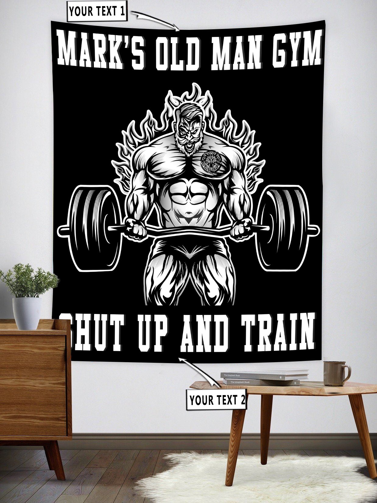 Personalized Old Man Bodybuilding Home Gym Decor Banner Flag Tapestry
