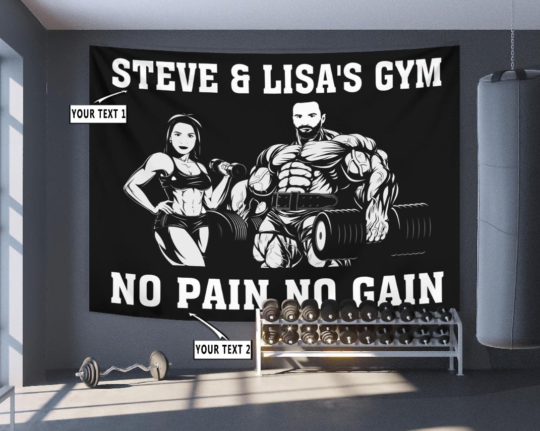 Personalized Couple Photo Fitness Home Gym Decor Banner Flag Tapestry