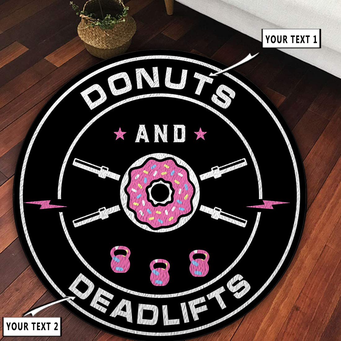 Home Gym Decor Motivational Quotes Rug Donuts and Deadlifts