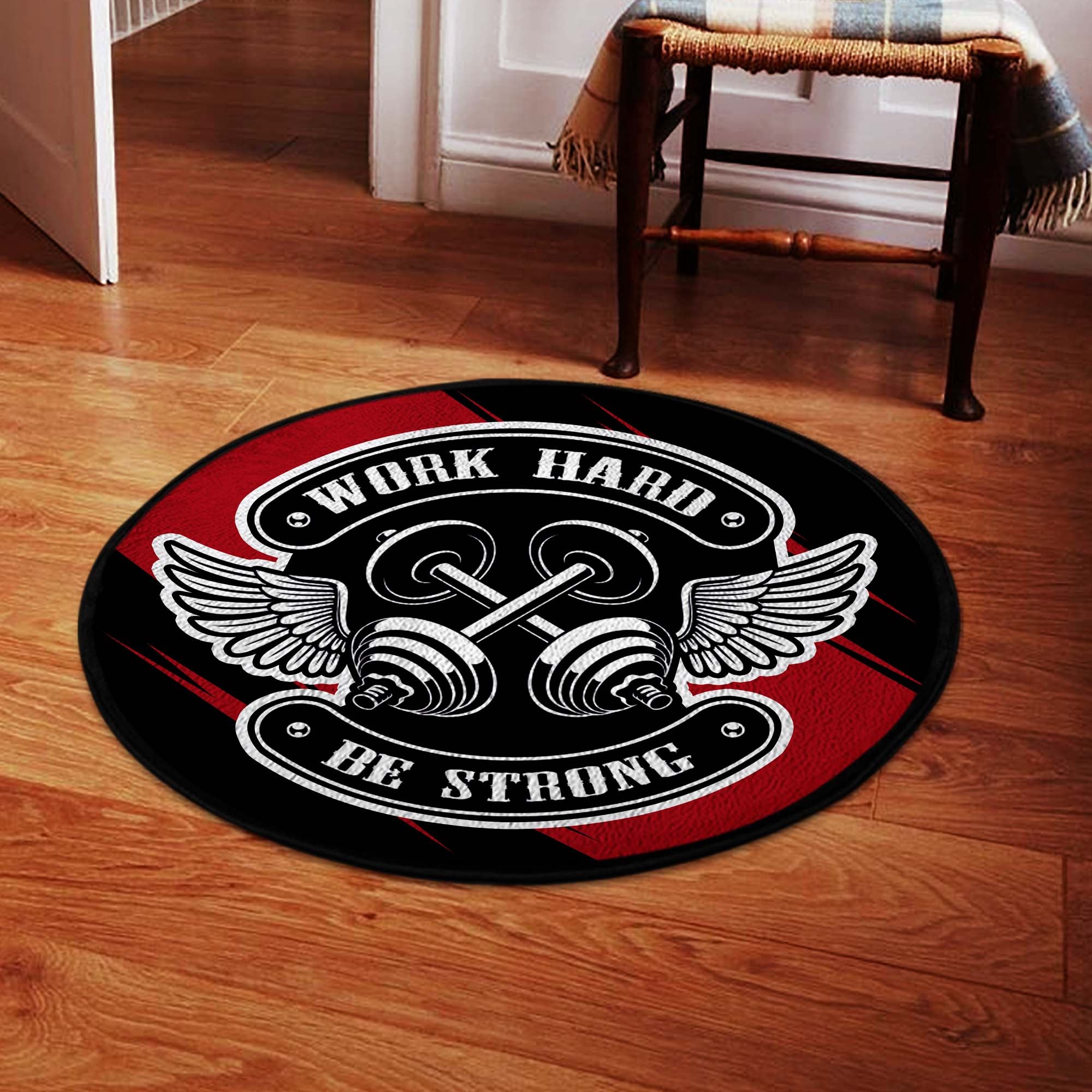 Gym Round Rug Home Gym Decor Bodybuilding gift Work Hard Be Strong