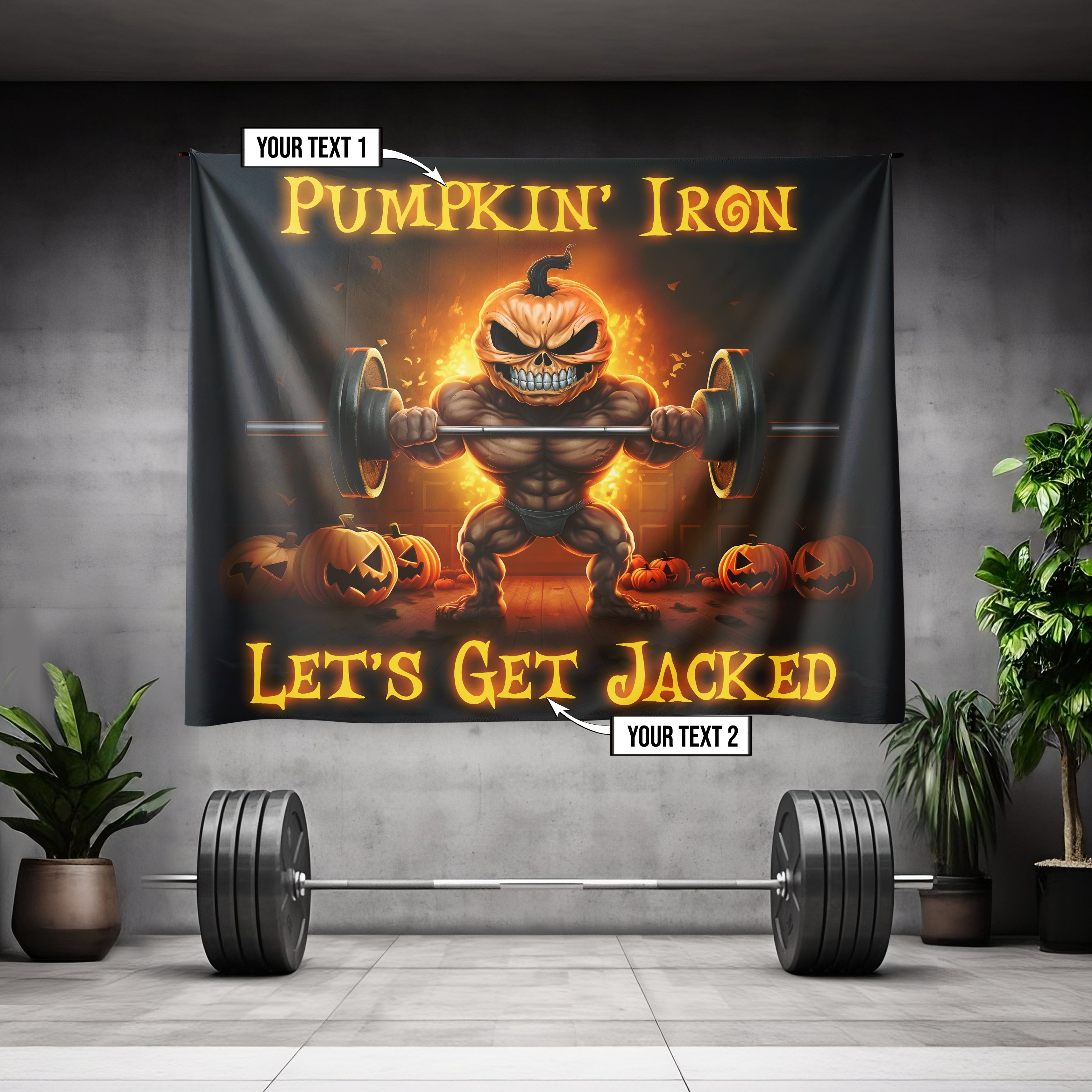 Halloween Pumpkin Iron Let's Get Jacked Gym  Banner Flag 11270