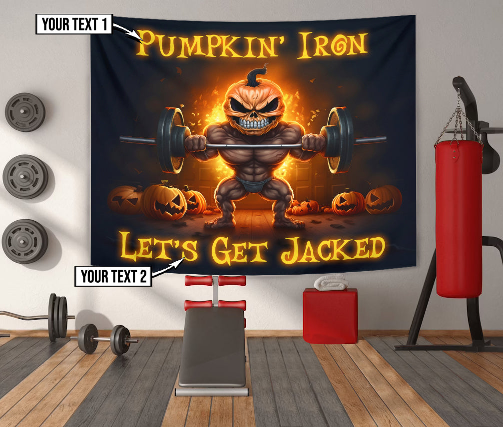 Halloween Pumpkin Iron Let's Get Jacked Gym  Banner Flag