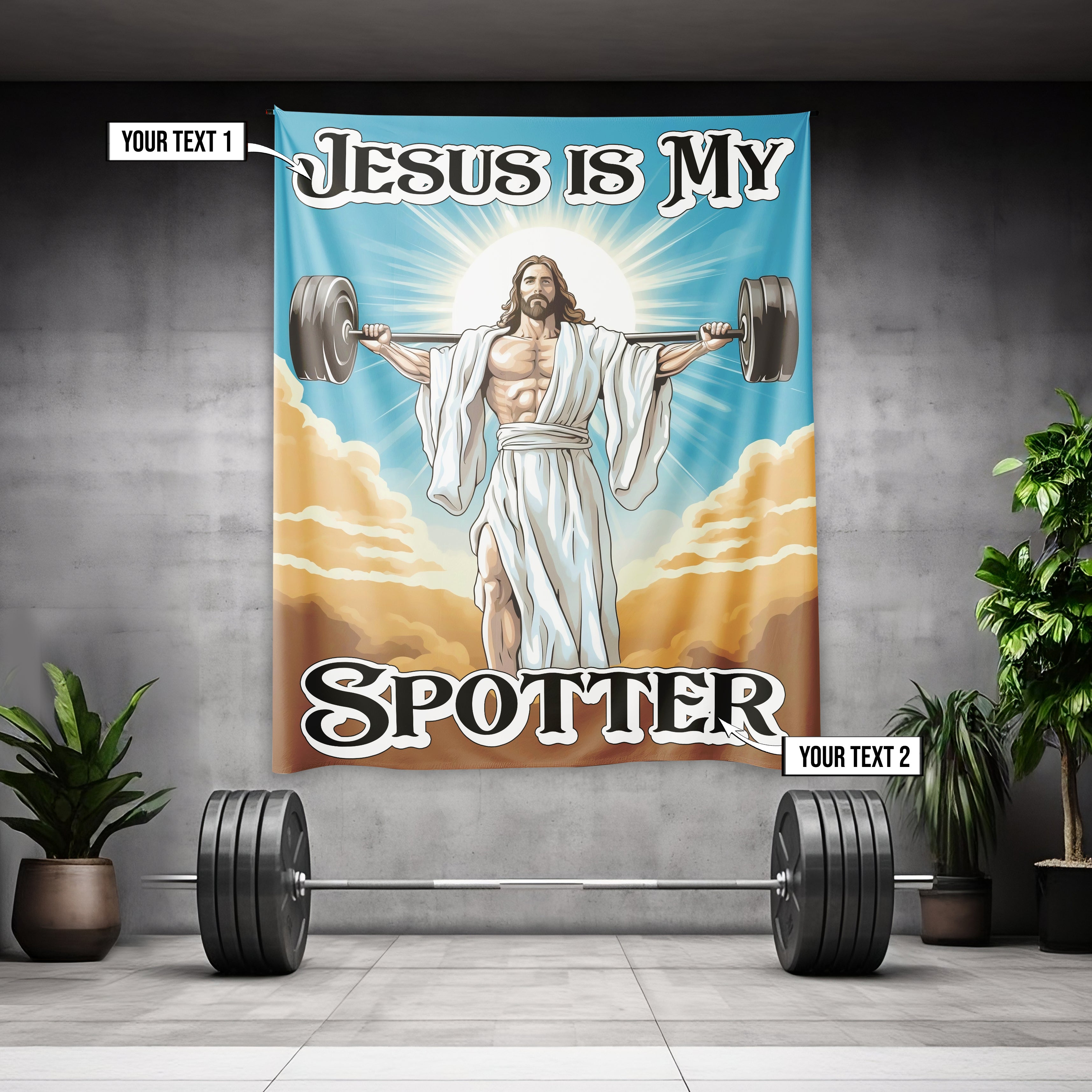 Gym Flag Banner Jesus is My Spotter Gym Motivation Wall Art 11274