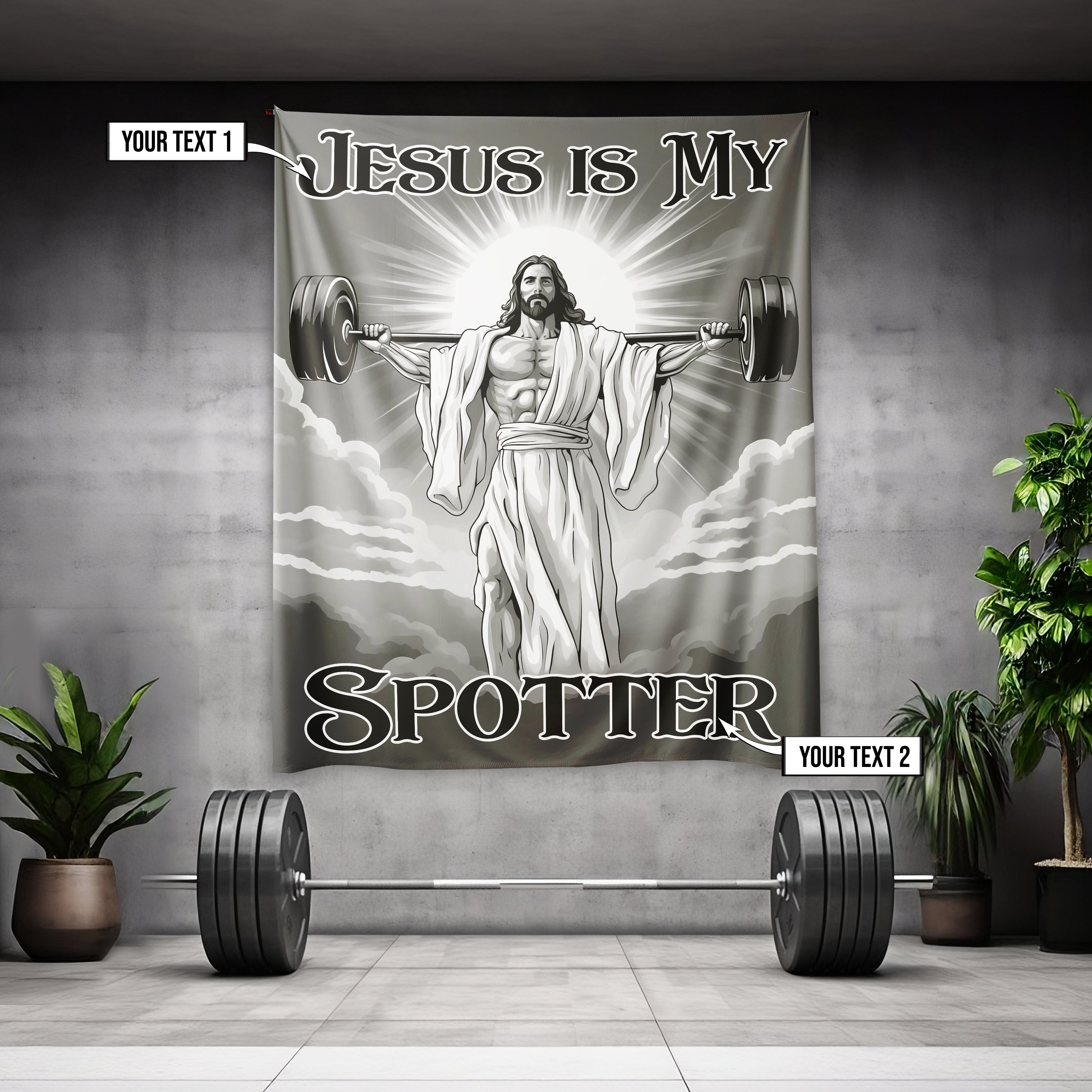Gym Flag Banner Jesus is My Spotter