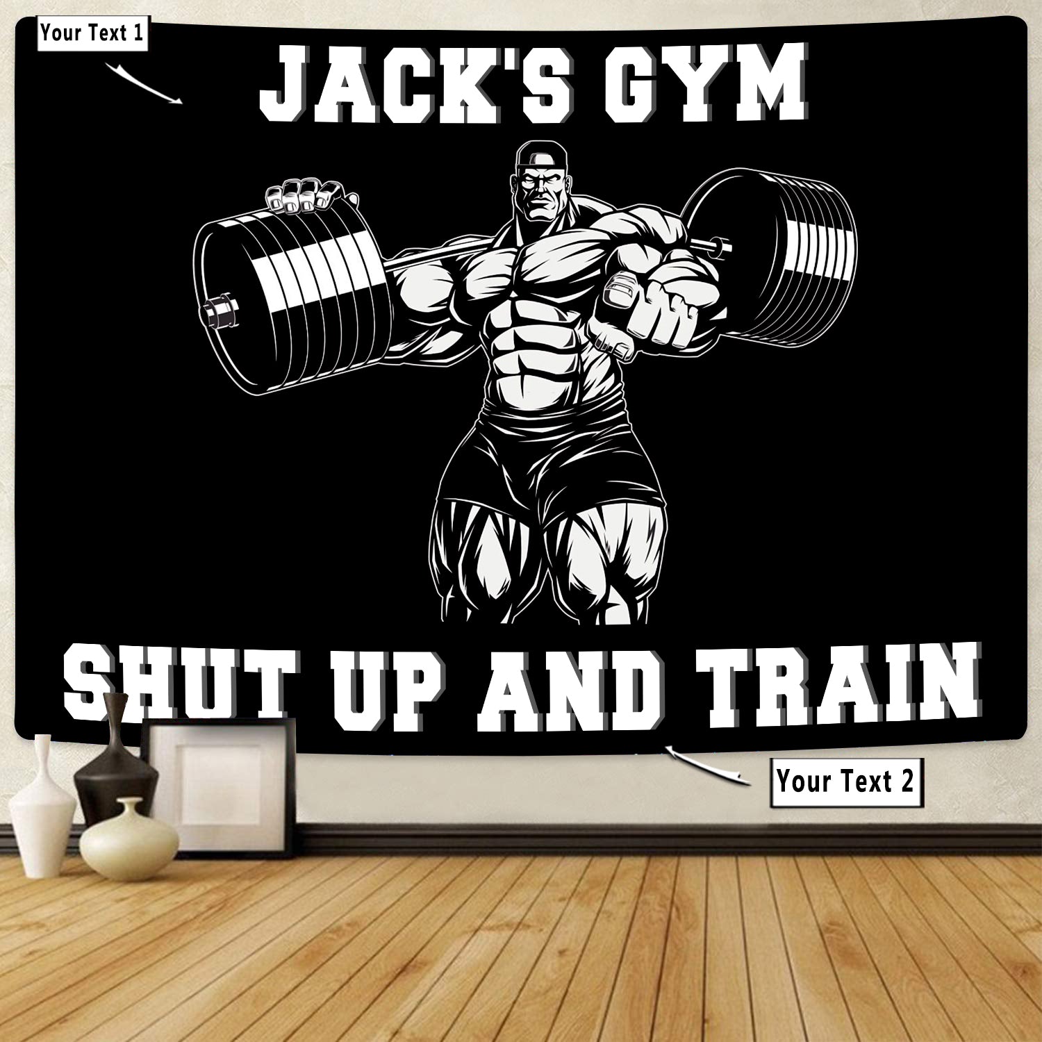 Personalized Home Gym Decor Muscle Man Banner Flag Tapestry