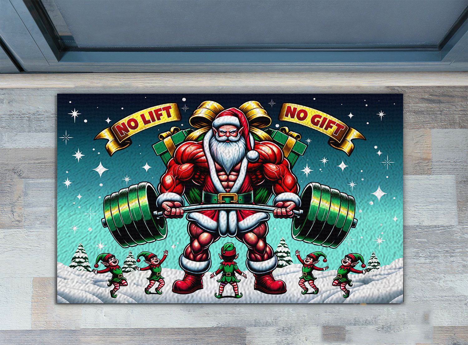 Gym Christmas Doormat Santa Deadlift No Lift No Gift 11303