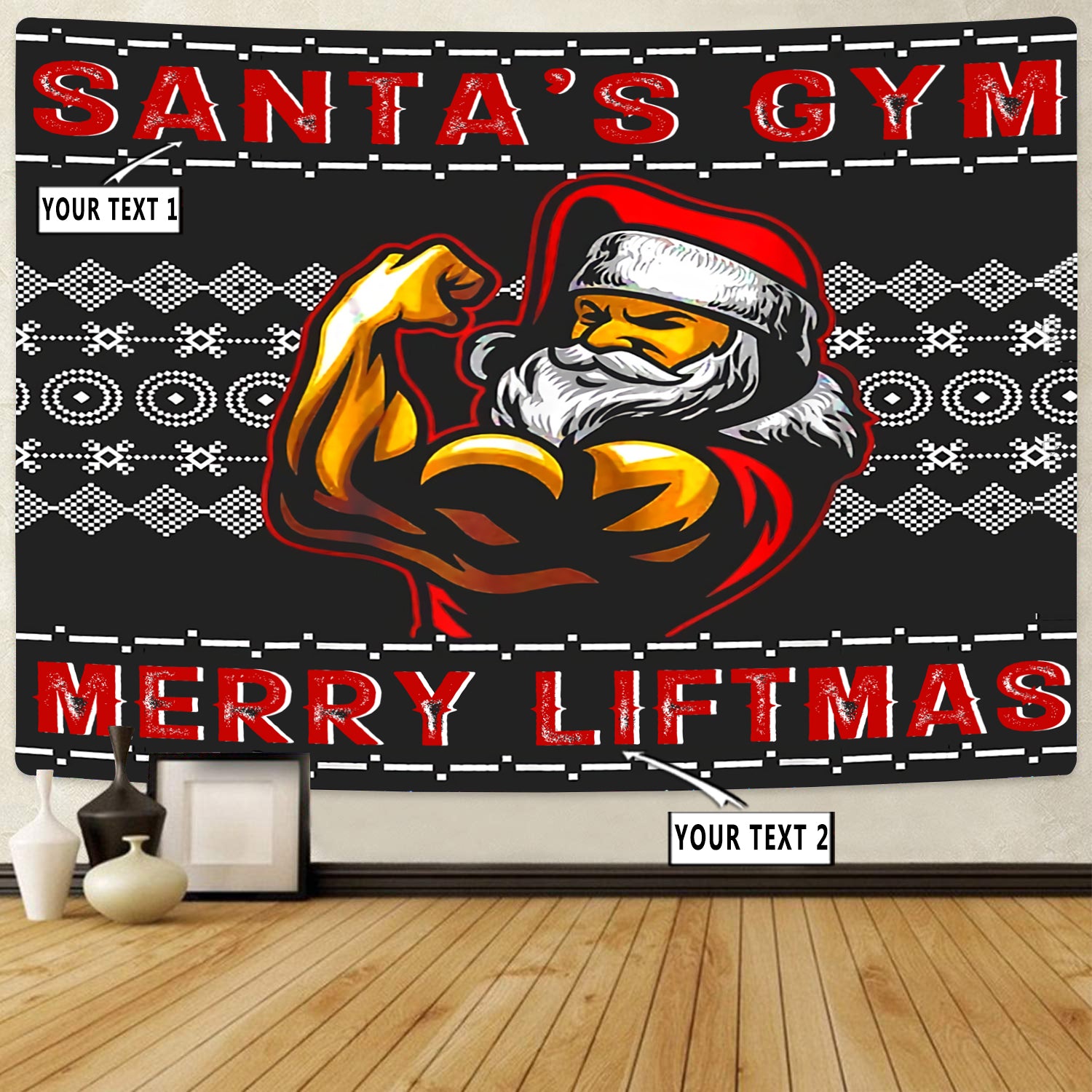 Personalized Santa Claus Fitness Home Gym Decor Banner Flag Tapestry