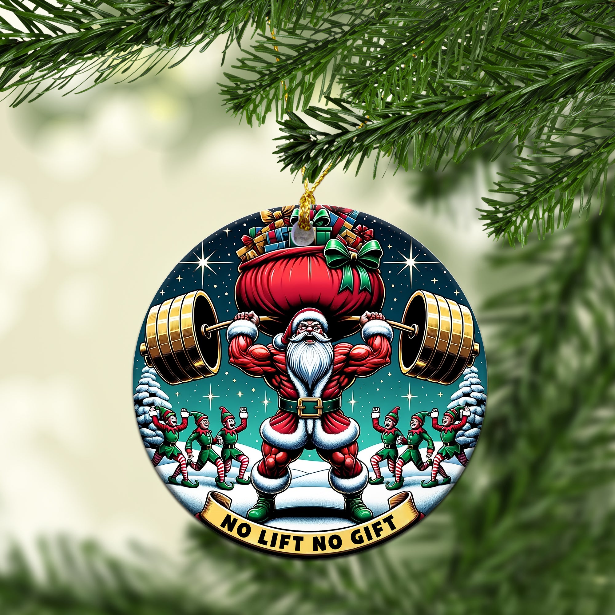 Gym Christmas Ornament Santa Deadlift No Lift No Gift 11300