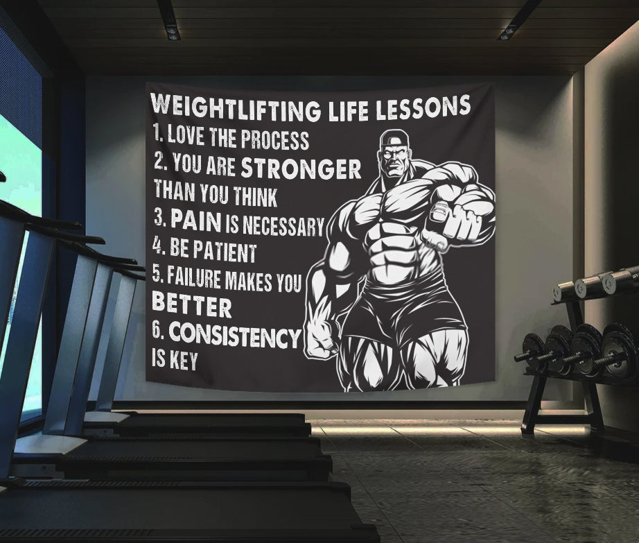 Weightlifting Life Lessons Banner Flag Tapestry For Home Gym Decor