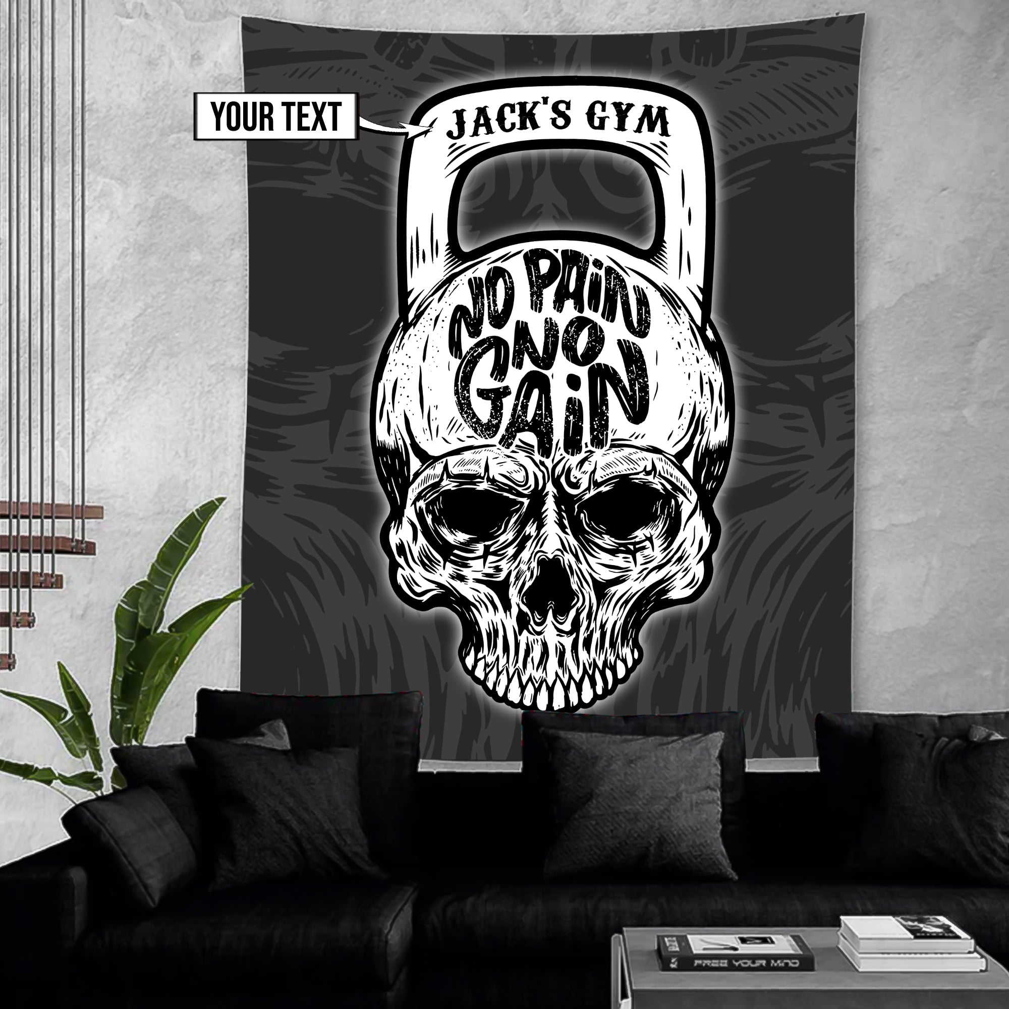 Personalized Garage Gym Flag Skull Kettlebell Home Gym Decor