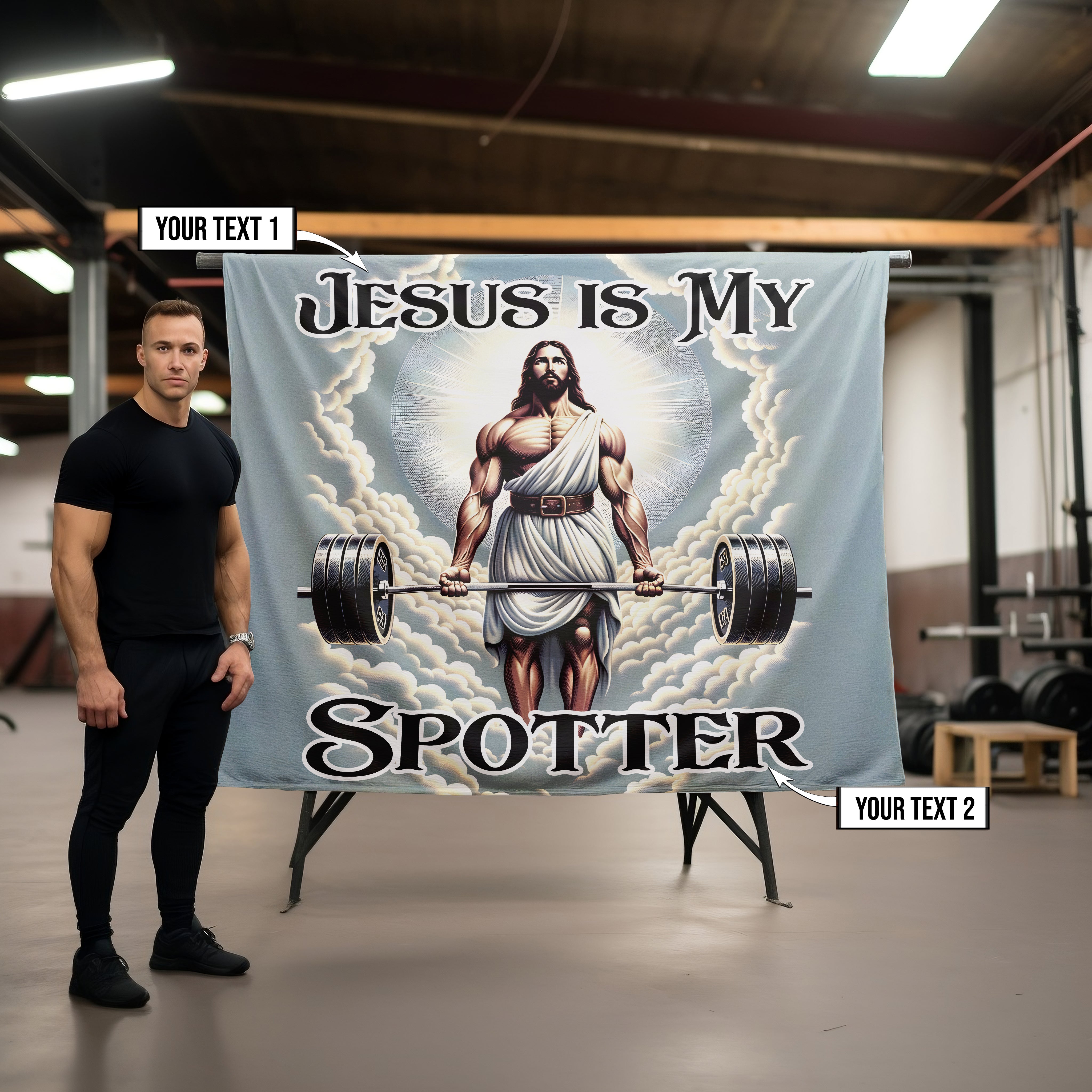 Gym Banner Jesus is My Spotter with Barbell and Lifting Belt Best Fitness  Gifts – Style My Pride