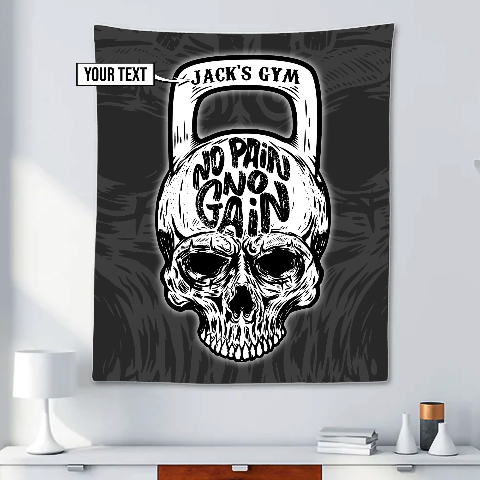 Personalized Garage Gym Flag Skull Kettlebell Home Gym Decor