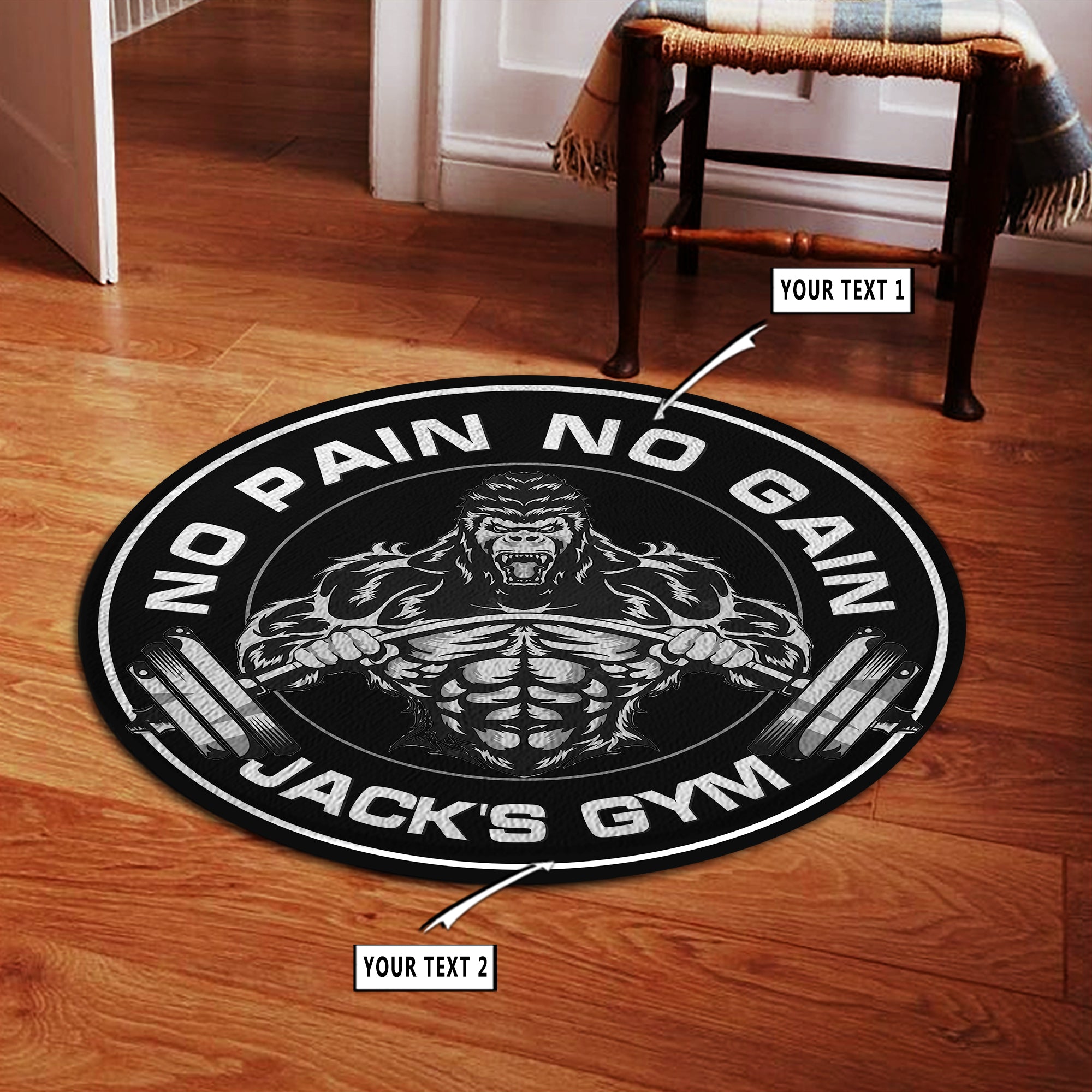 Personalized Home Gym Decor Gorilla Motivational Quotes Round Rug, Carpet