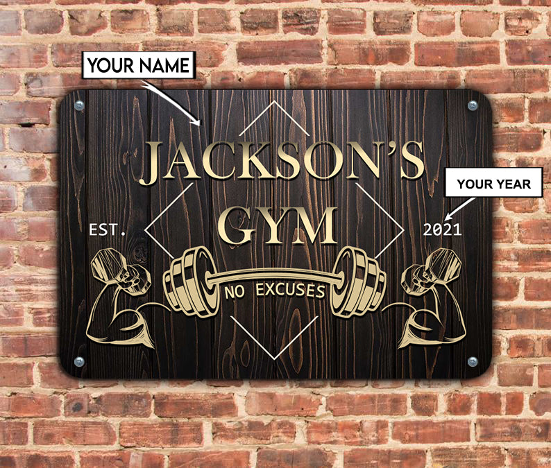 Personalized Bodybuilding Metal Sign Home Gym Decor No Excuses Gym Gift
