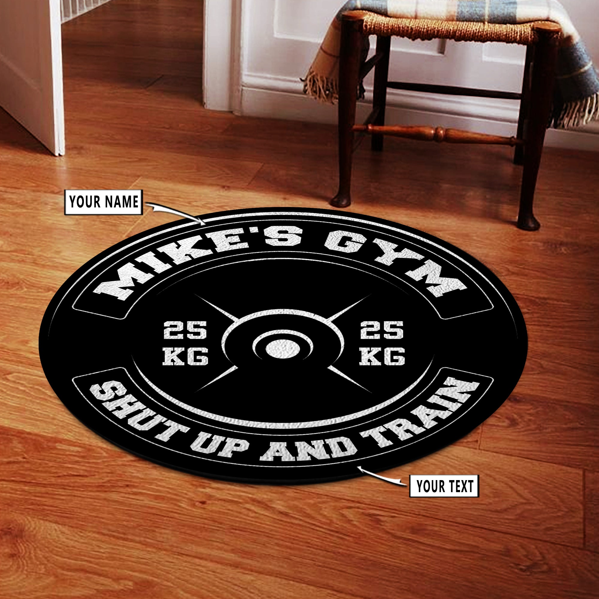 Personalized Bodybuilding Home Gym Decor No Pain No Gain Weight Plate Round Rug, Carpet