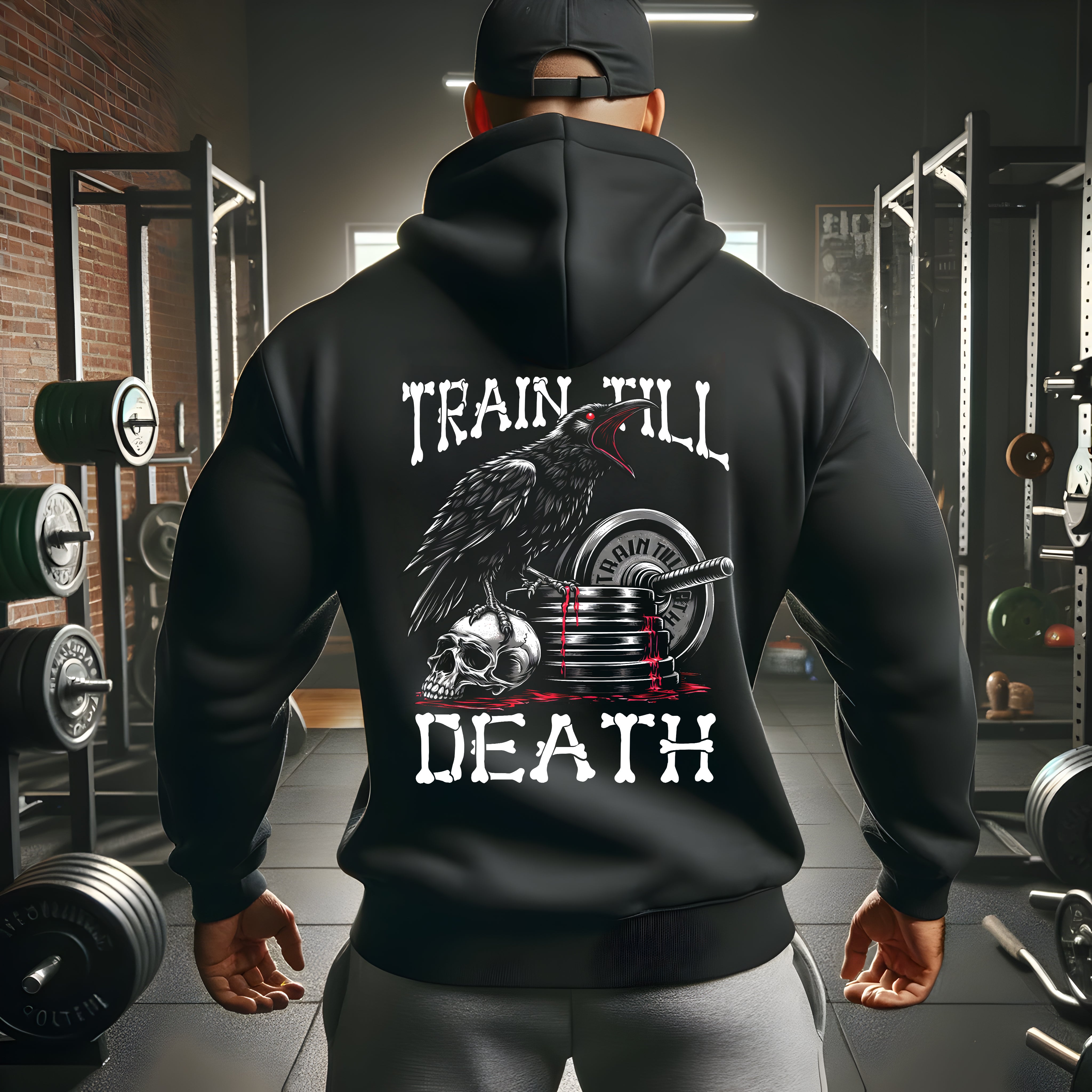 Train Till Death Raven and Skull Gym Hoodie 11313