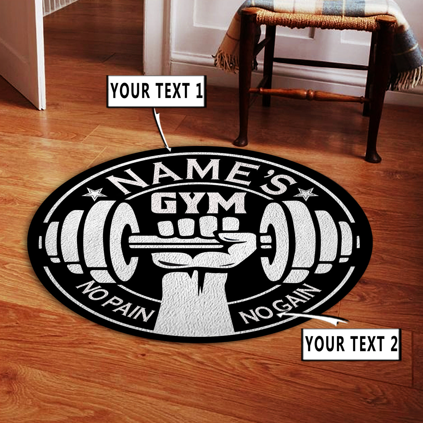 Personalized Gym Round Rug Carpet Home Gym Decor Bodybuilding gift
