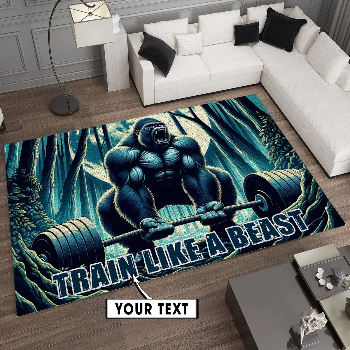 Gorilla in Jungle Gym Rug Train Like a Beast Gym Motivation Rug 11315