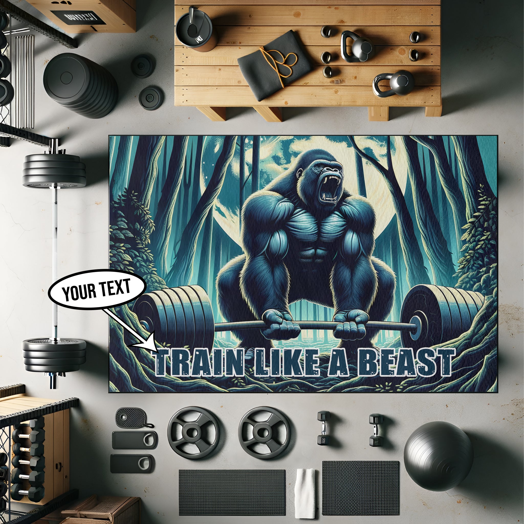 Gorilla in Jungle Gym Rug Train Like a Beast Gym Motivation Rug 11315