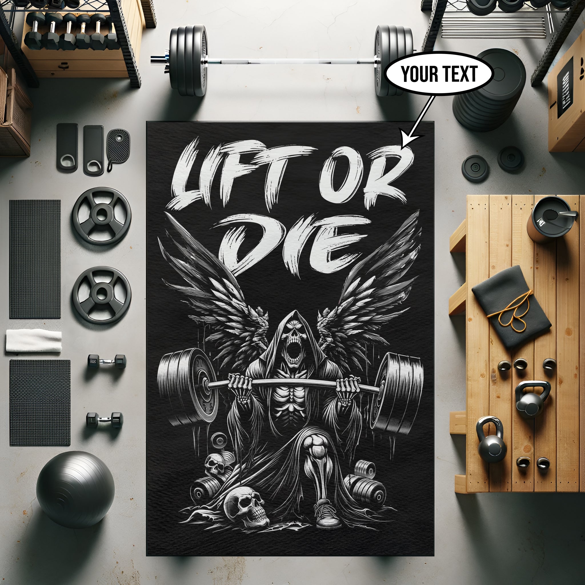 Grim Reaper Lift or Die Custom Gym Rug 11316