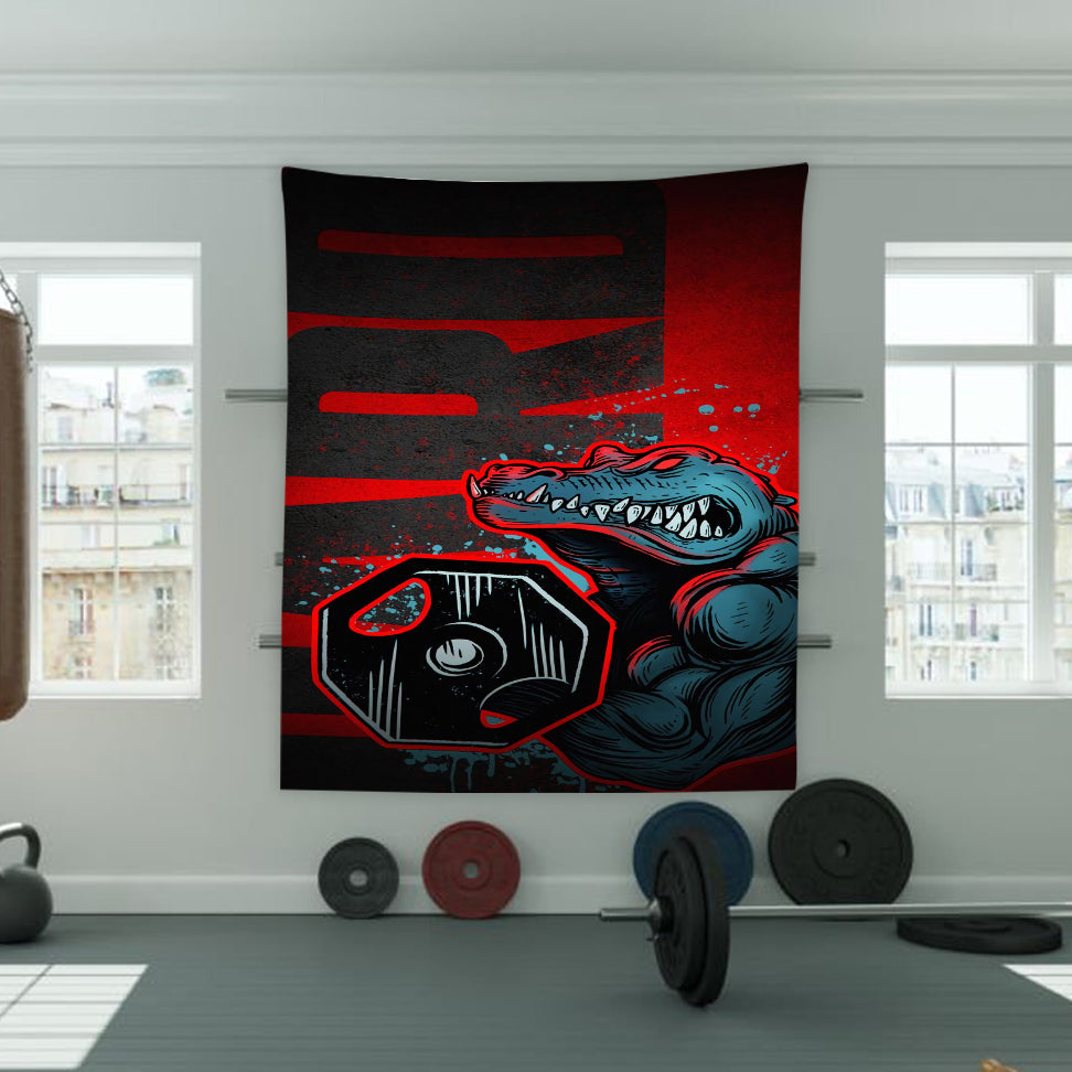 Home Gym Decor Banner Flag Tapestry Crocodile With Dumbbells